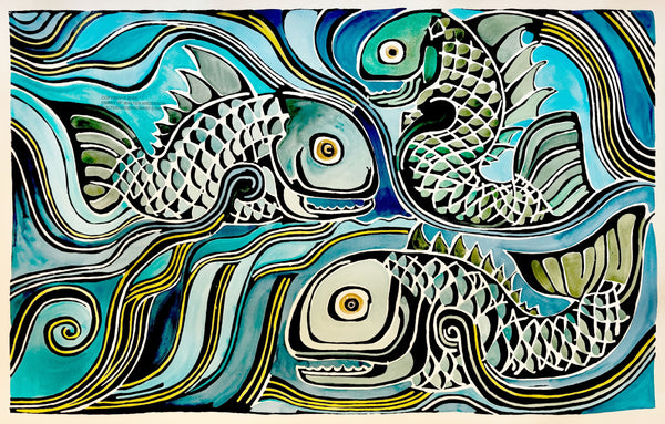 3 1958 Abstract outlet Fish Prints Signed Disne