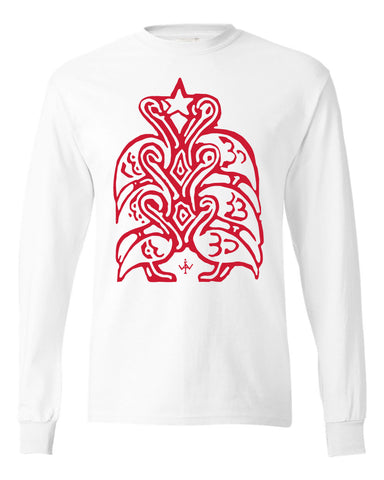 Christmas T-Shirt -White- Long Sleeve - Pelican Christmas Tree Unisex Adult