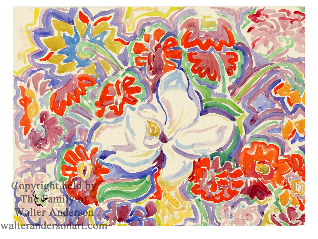 Magnolias and Zinnias Giclee Print Poster